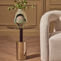 Black & Gold Powder-Coated T-Shape End Table With Clear Glass Top, Oria