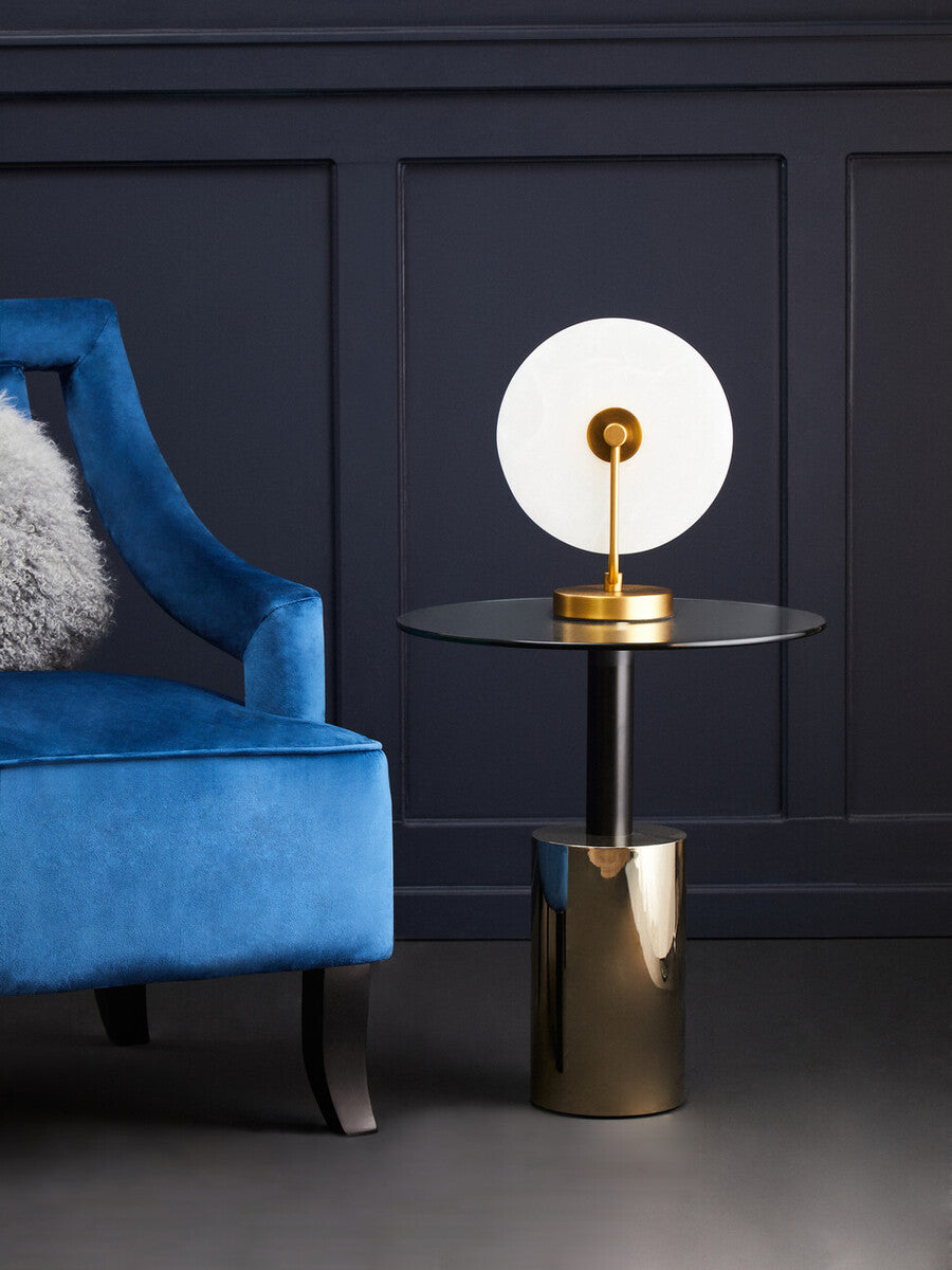 Black & Gold Powder-Coated T-Shape End Table With Clear Glass Top, Oria
