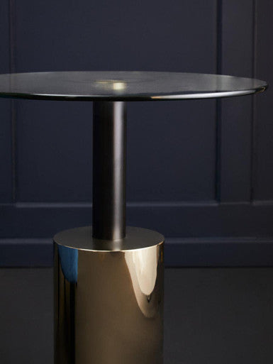 Black & Gold Powder-Coated T-Shape End Table With Clear Glass Top, Oria