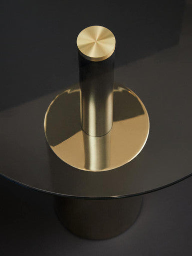 Black & Gold Powder-Coated T-Shape End Table With Clear Glass Top, Oria