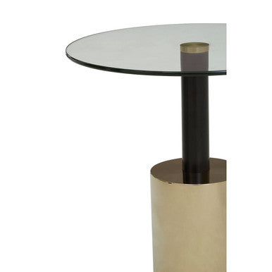 Black & Gold Powder-Coated T-Shape End Table With Clear Glass Top, Oria