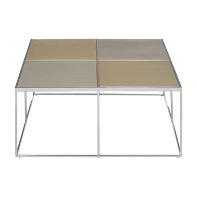 Brushed Silver & Gold Checked Coffee Table With Stainless Steel Square Frame, Oria