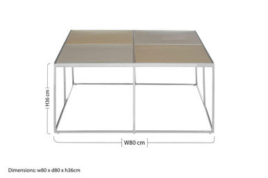 Brushed Silver & Gold Checked Coffee Table With Stainless Steel Square Frame, Oria