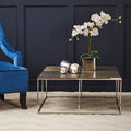Brushed Silver & Gold Checked Coffee Table With Stainless Steel Square Frame, Oria