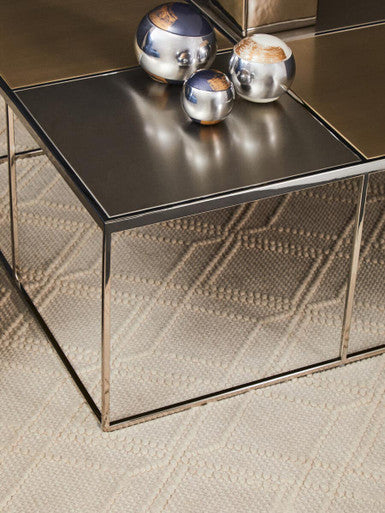Brushed Silver & Gold Checked Coffee Table With Stainless Steel Square Frame, Oria