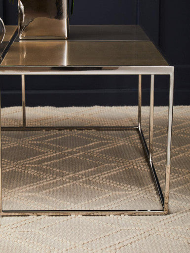 Brushed Silver & Gold Checked Coffee Table With Stainless Steel Square Frame, Oria