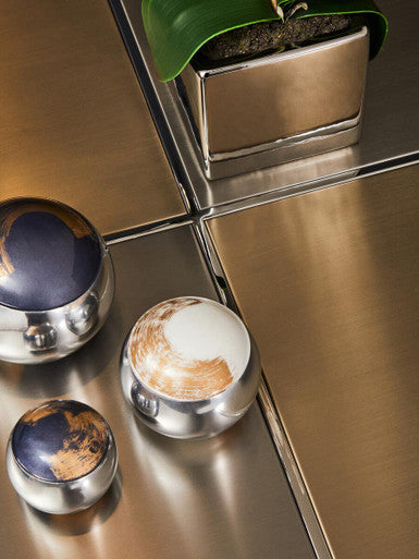 Brushed Silver & Gold Checked Coffee Table With Stainless Steel Square Frame, Oria