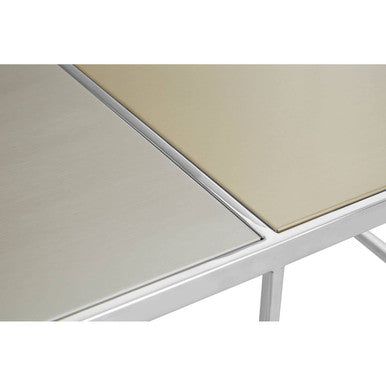 Brushed Silver & Gold Checked Coffee Table With Stainless Steel Square Frame, Oria