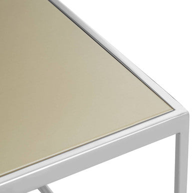 Brushed Silver & Gold Checked Coffee Table With Stainless Steel Square Frame, Oria