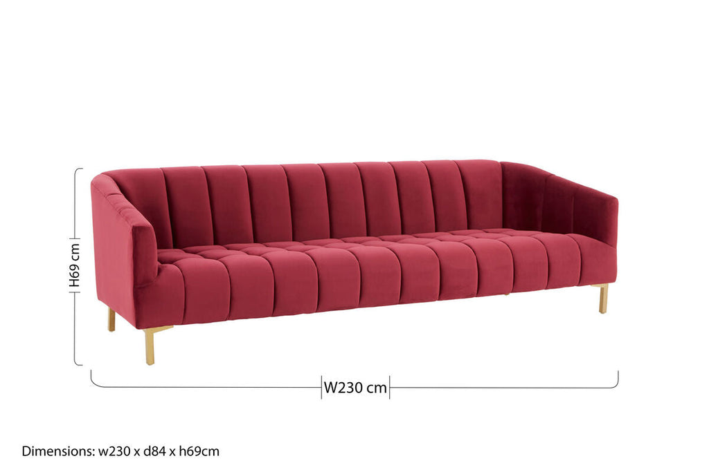 3 Seat Wine Velvet Sofa, Bella