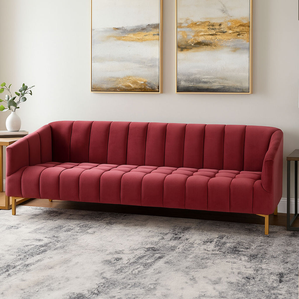 3 Seat Wine Velvet Sofa, Bella