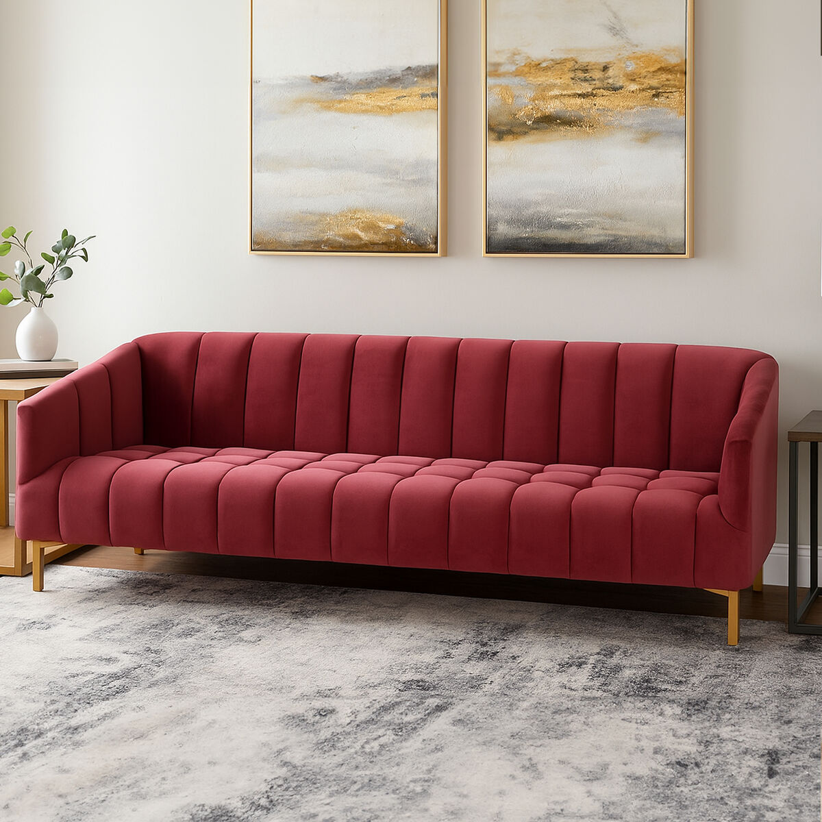 3 Seat Wine Velvet Sofa, Bella