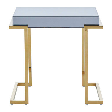 Grey Mirrored Top End Table With Gold Stainless Steel Sledge Base, Kaso