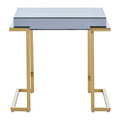 Grey Mirrored Top End Table With Gold Stainless Steel Sledge Base, Kaso