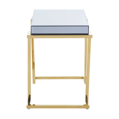 Grey Mirrored Top End Table With Gold Stainless Steel Sledge Base, Kaso