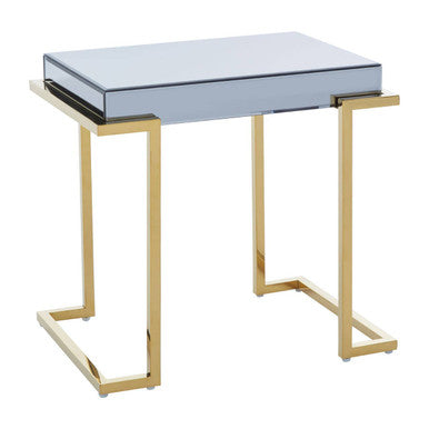 Grey Mirrored Top End Table With Gold Stainless Steel Sledge Base, Kaso