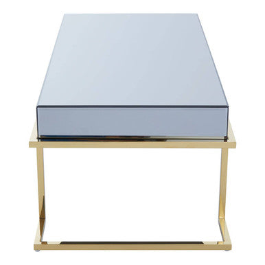 Grey Mirrored Top Coffee Table With Gold Stainless Steel Sledge Base, Kaso