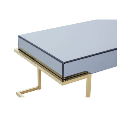 Grey Mirrored Top Coffee Table With Gold Stainless Steel Sledge Base, Kaso