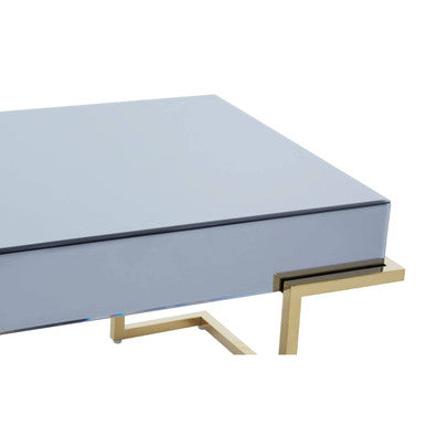 Grey Mirrored Top Coffee Table With Gold Stainless Steel Sledge Base, Kaso