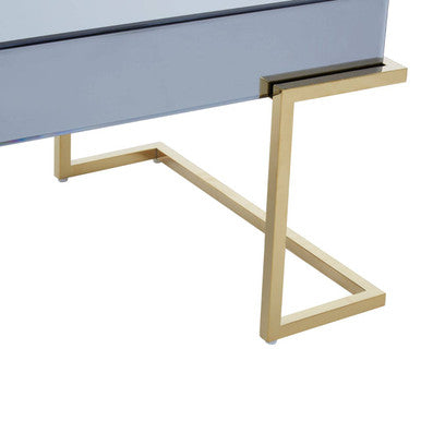 Grey Mirrored Top Coffee Table With Gold Stainless Steel Sledge Base, Kaso