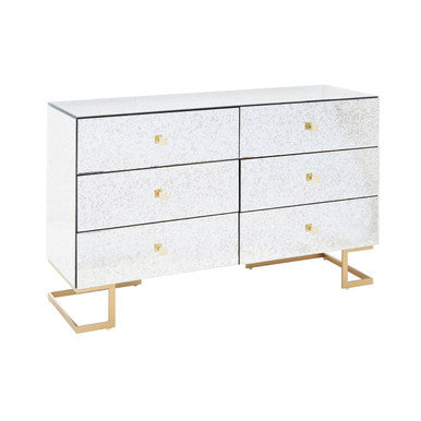 Kesena Mirrored Glass Brass Glamorous Chest Of Drawers