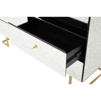 Kesena Mirrored Glass Brass Glamorous Chest Of Drawers