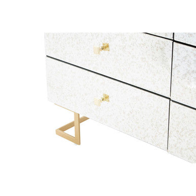 Kesena Mirrored Glass Brass Glamorous Chest Of Drawers