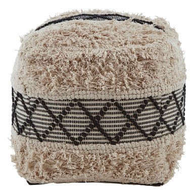 Cefena Black & White Shaggy Pouffe