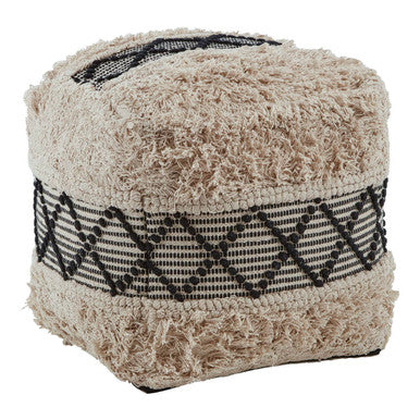 Cefena Black & White Shaggy Pouffe