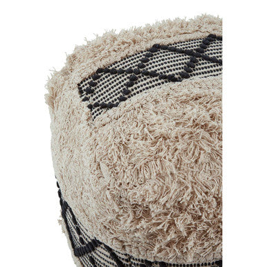 Cefena Black & White Shaggy Pouffe