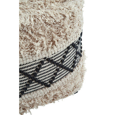 Cefena Black & White Shaggy Pouffe