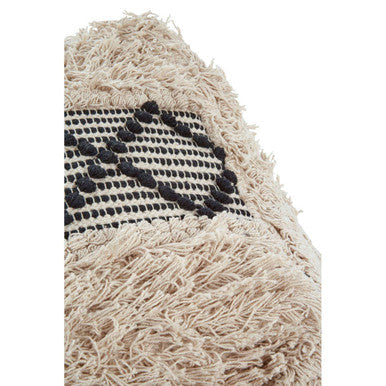 Cefena Black & White Shaggy Pouffe