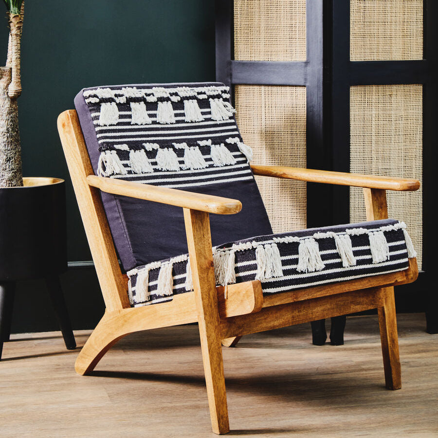 Cefena Textured Fabric Natural Bohemian Lounge Chair
