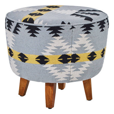 Cefena Round Mango Wood White Modern Footstool