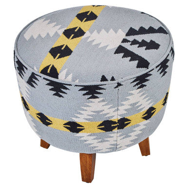 Cefena Round Mango Wood White Modern Footstool