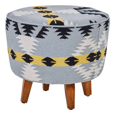 Cefena Round Mango Wood White Modern Footstool
