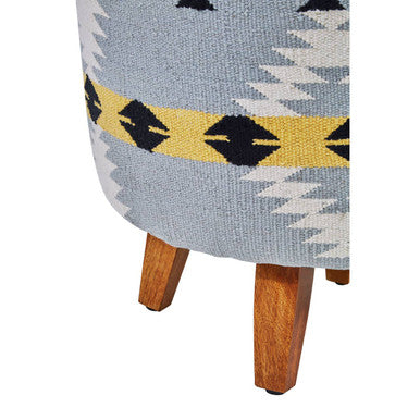 Cefena Round Mango Wood White Modern Footstool