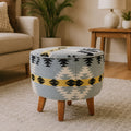 Cefena Round Mango Wood White Modern Footstool