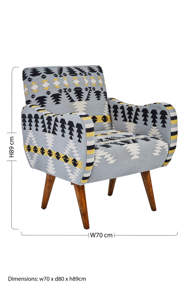 Cefena Kilim Style Rattan White Modern Armchair