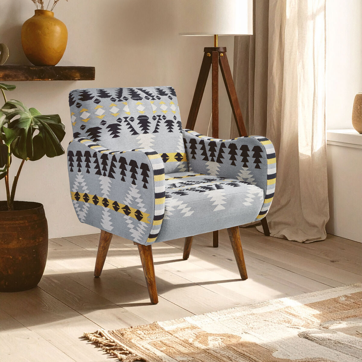Cefena Kilim Style Rattan White Modern Armchair