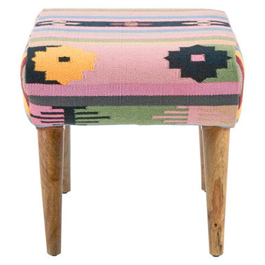 Cefena Multicolour Mango Wood Natural Footstool