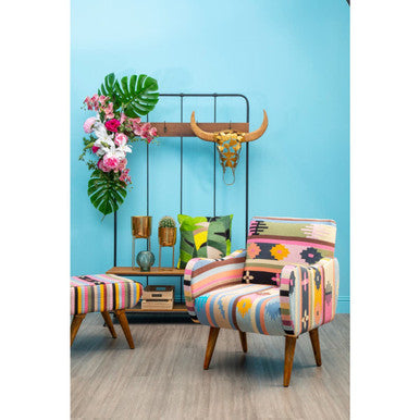 Cefena Multicolour Mango Wood Natural Footstool