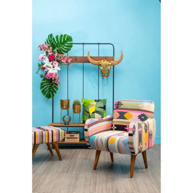 Cefena Multicolour Mango Wood Natural Footstool
