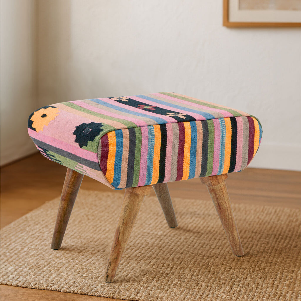 Cefena Multicolour Mango Wood Natural Footstool