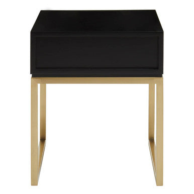 Black & White 1 Drawer Warm Metal Side Table With Gold Knob Handle, Dumas