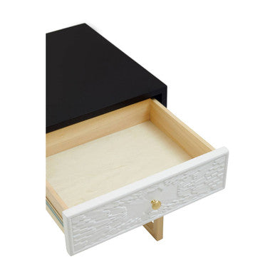 Black & White 1 Drawer Warm Metal Side Table With Gold Knob Handle, Dumas