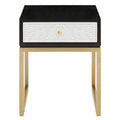 Black & White 1 Drawer Warm Metal Side Table With Gold Knob Handle, Dumas