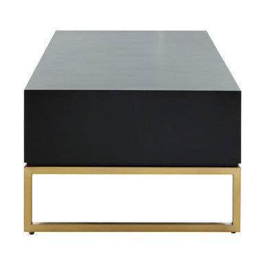 Black & White 4 Drawer Warm Metal Coffee Table With Gold Knob Handle, Dumas