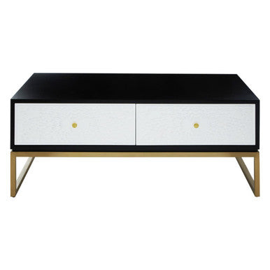 Black & White 4 Drawer Warm Metal Coffee Table With Gold Knob Handle, Dumas