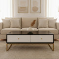Black & White 4 Drawer Warm Metal Coffee Table With Gold Knob Handle, Dumas